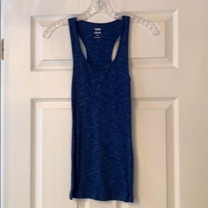 Blue Patterned Ribbed Scoop Neck Tank